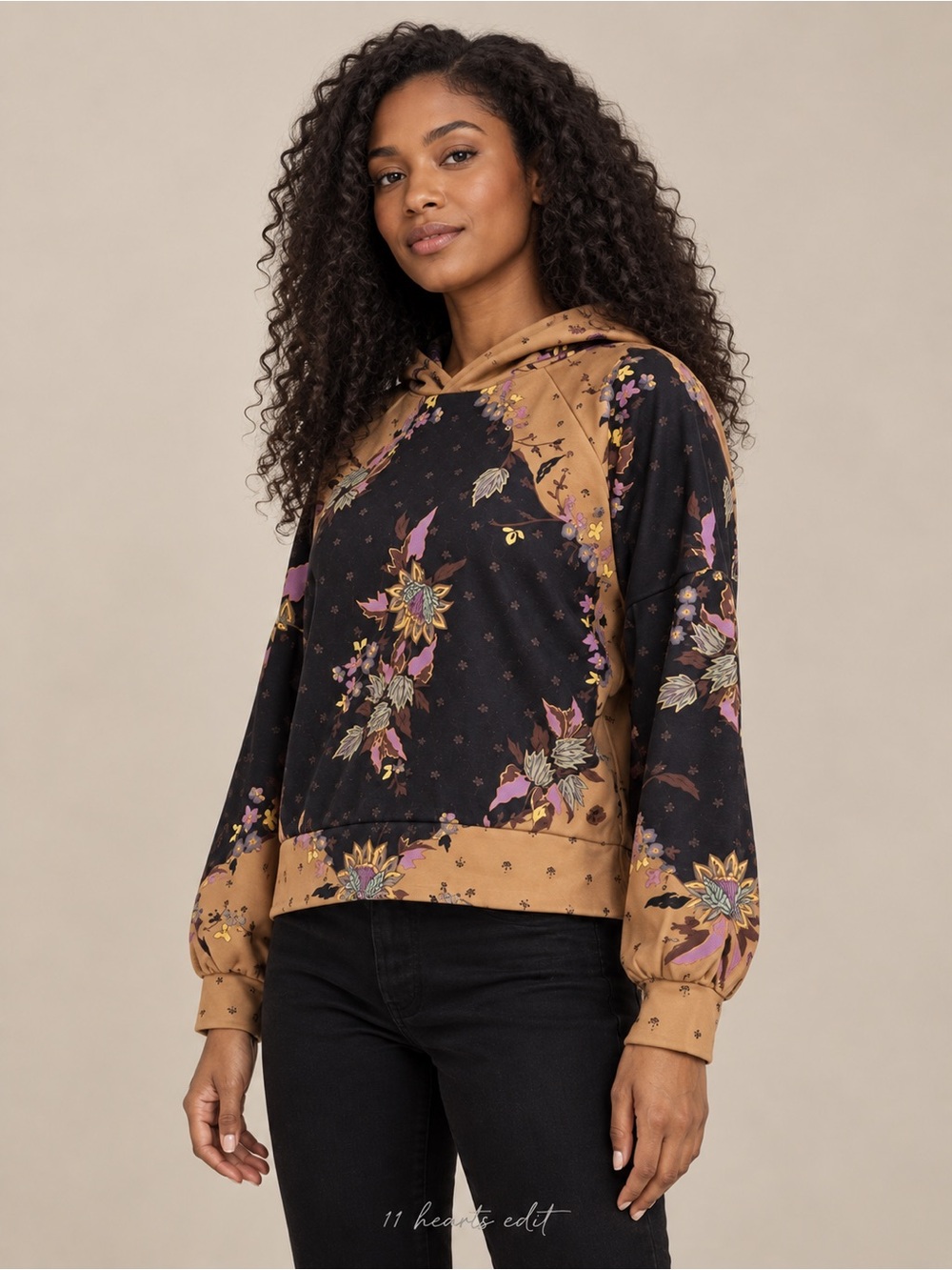 Scotch & Soda Starwatcher Floral Boho Hoodie Black Brown Small